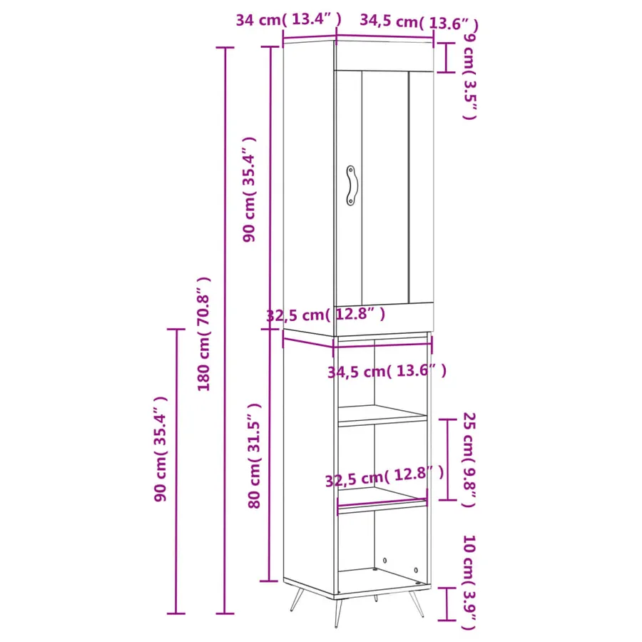 Buffet haut Blanc 34,5x34x180 cm Bois d'ingénierie - 13