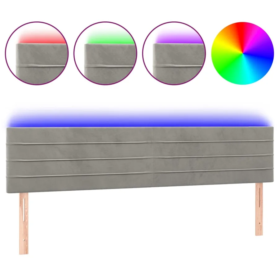 Tête de lit à LED Gris clair 200x5x78/88 cm Velours - 2