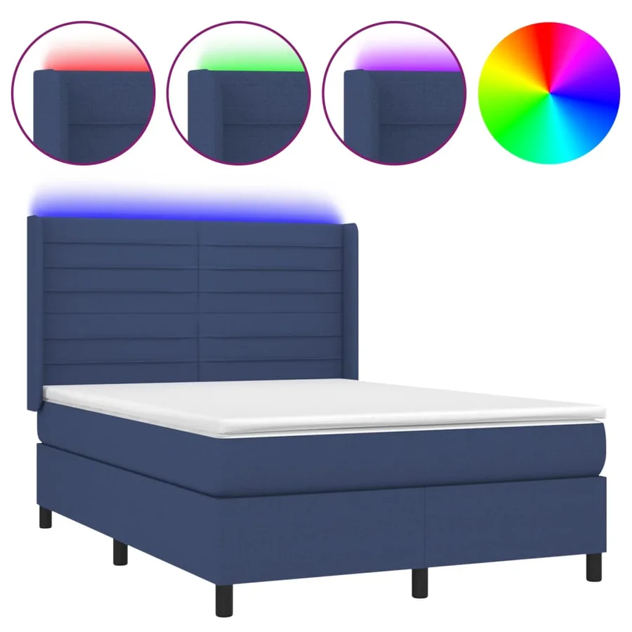 Sommier à lattes de lit matelas et LED Bleu 140x190 cm Tissu - 2