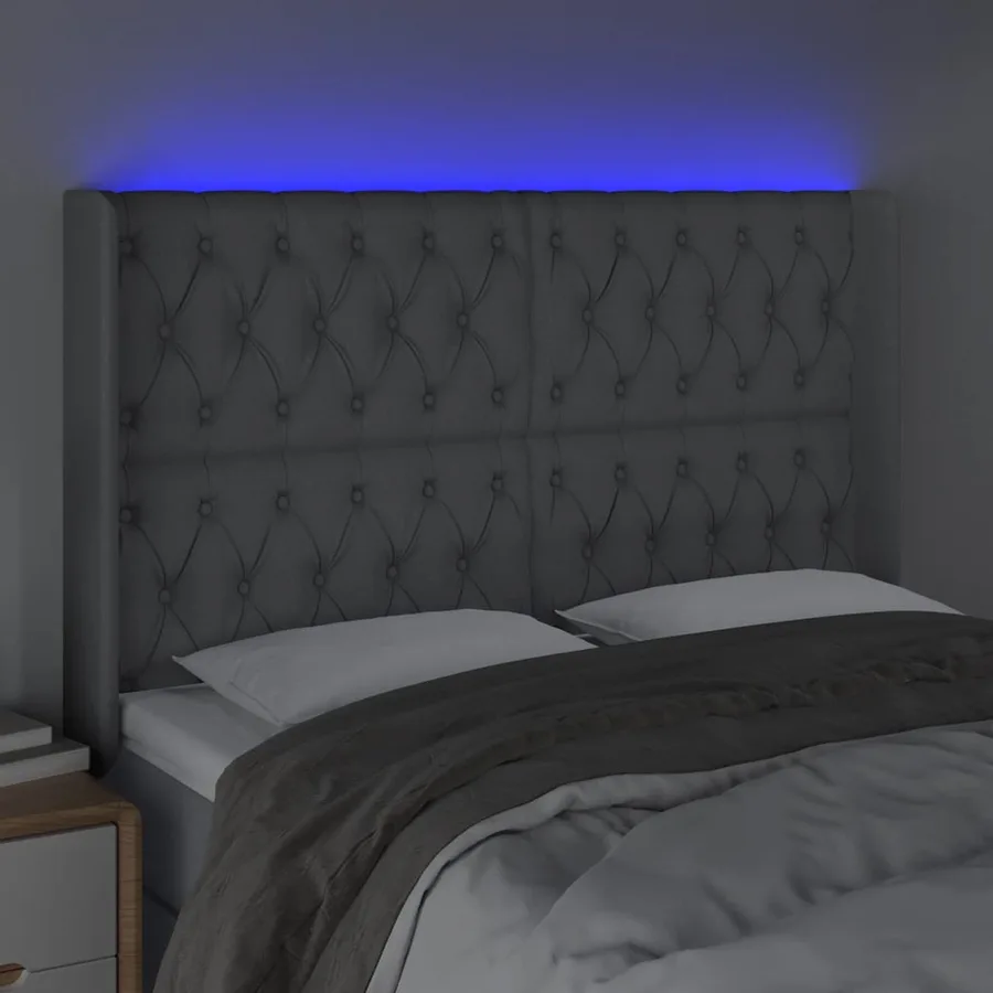 Tête de lit à LED Gris clair 147x16x118/128 cm Tissu - 4