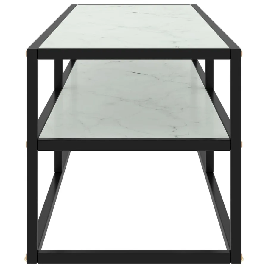 Meuble TV noir avec verre marbre blanc 120x40x40 cm - 3