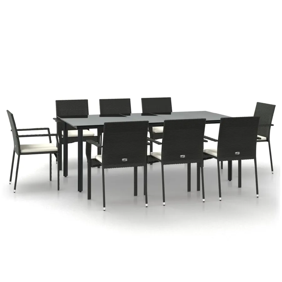 Ensemble à manger jardin 9pcs et coussins noir résine tressée - 2