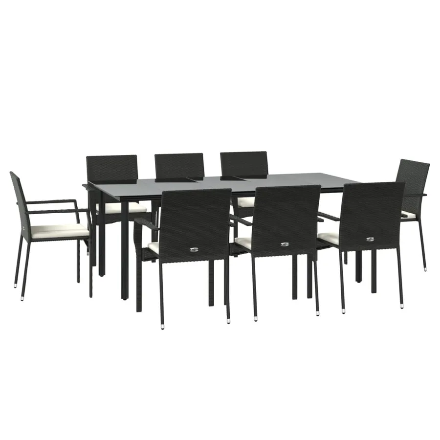 Ensemble à manger jardin 9pcs et coussins noir résine tressée - 3