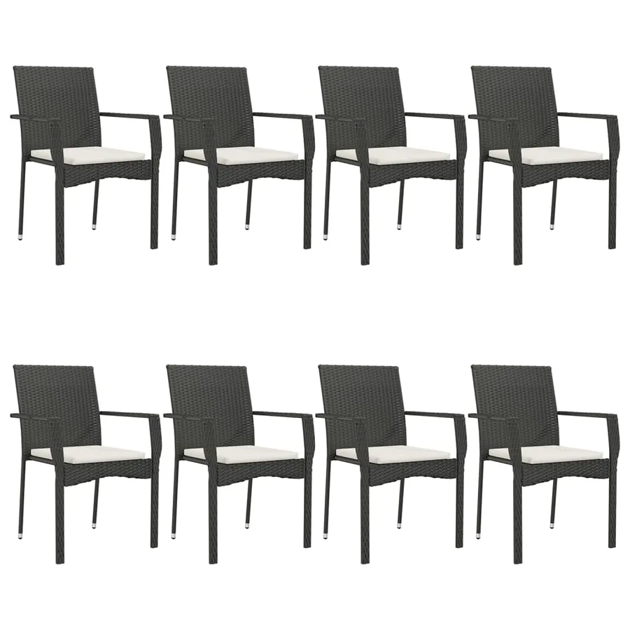 Ensemble à manger jardin 9pcs et coussins noir résine tressée - 4