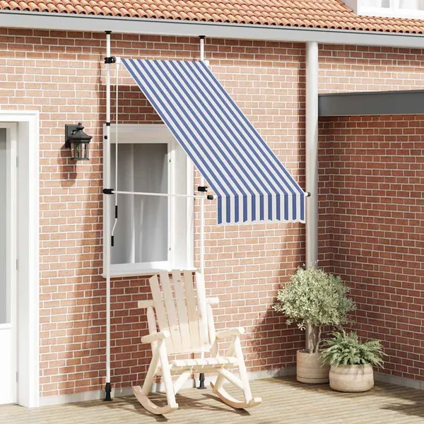 Auvent rétractable manuel 100 cm Rayures bleues et blanches