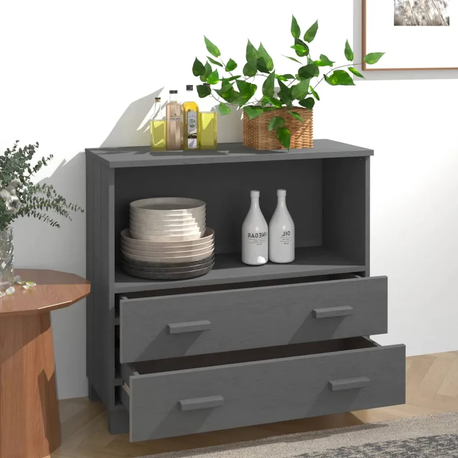 Buffet HAMAR Gris foncé 85x35x80 cm Bois massif de pin - 3