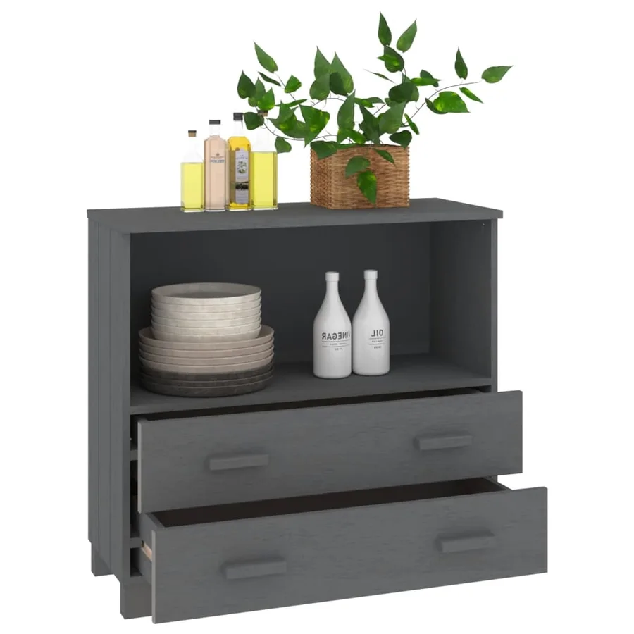 Buffet HAMAR Gris foncé 85x35x80 cm Bois massif de pin - 4