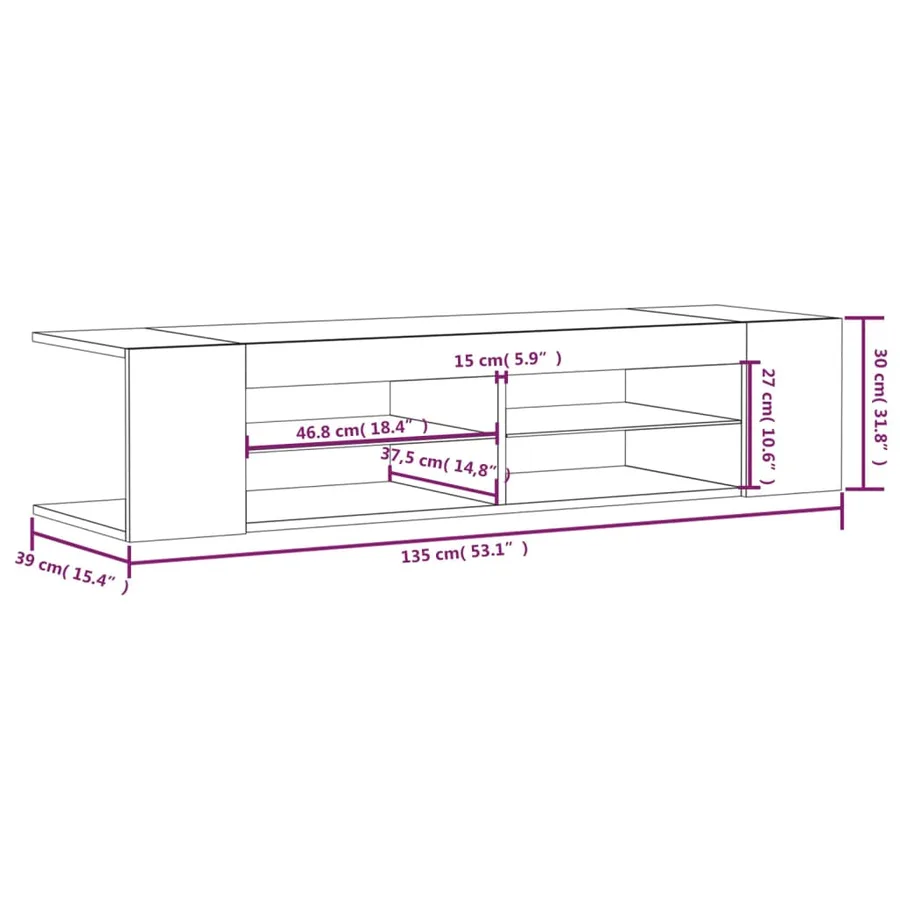 Meuble TV avec lumières LED sonoma gris 135x39x30 cm - 14