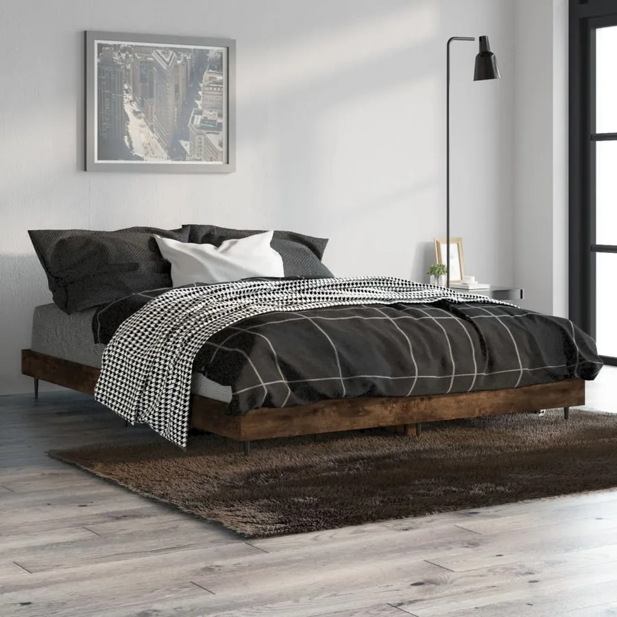 Cadre de lit sans matelas chêne fumé 135x190 cm bois ingénierie - 4