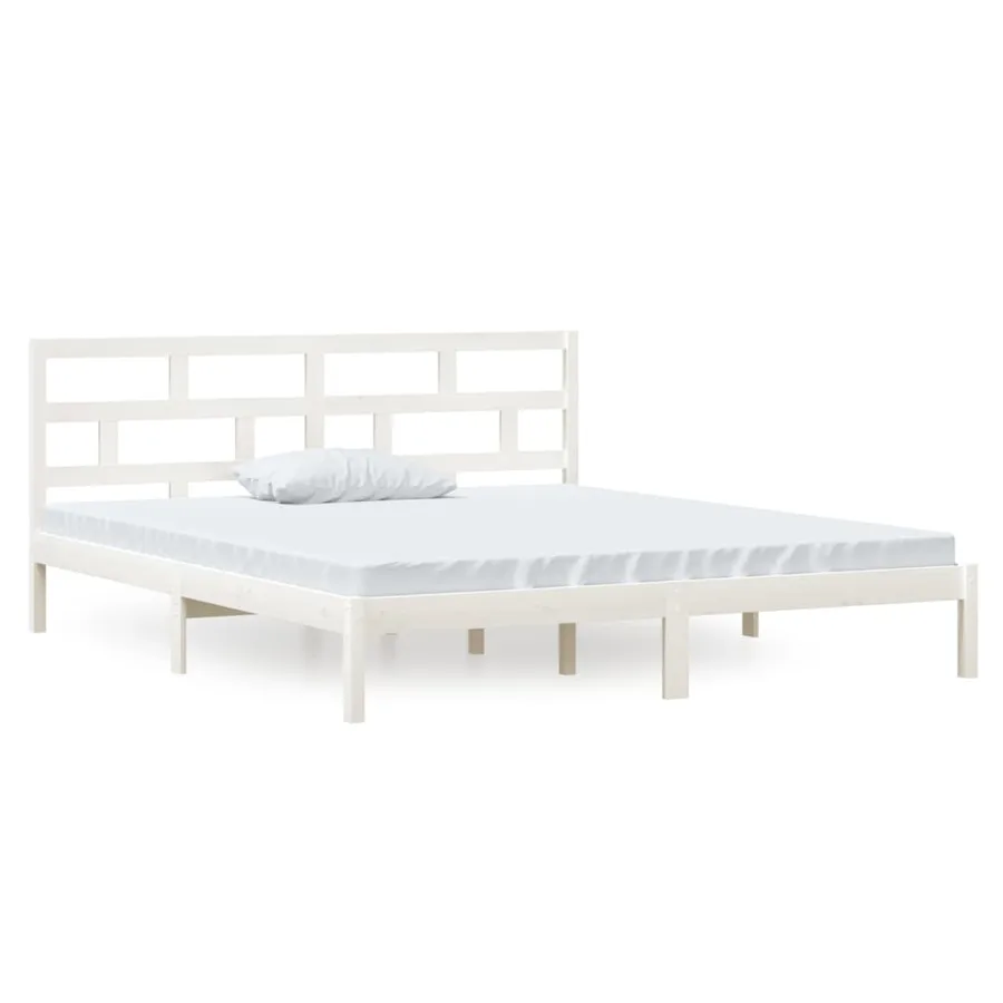 Cadre de lit sans matelas blanc bois massif - 2