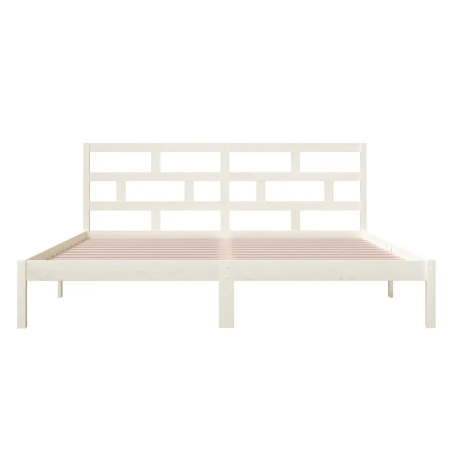 Cadre de lit sans matelas blanc bois massif - 4