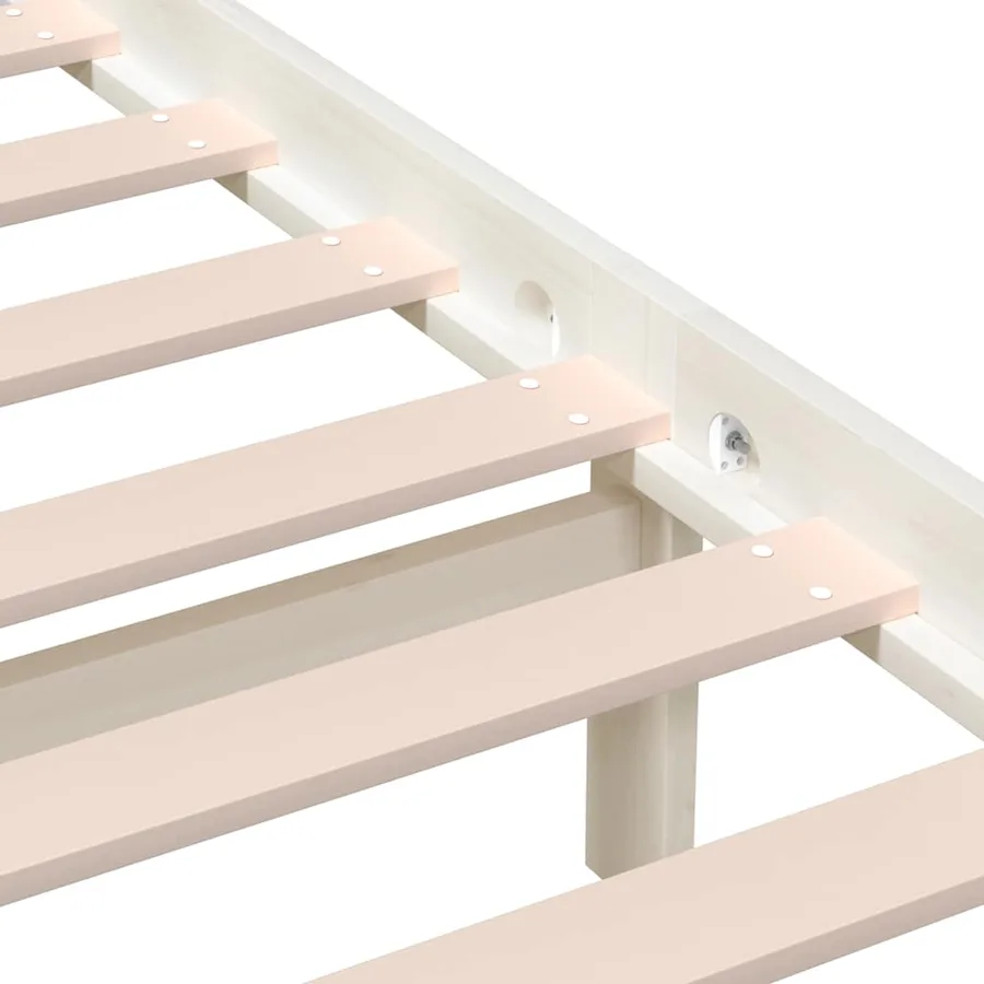 Cadre de lit sans matelas blanc bois massif - 7