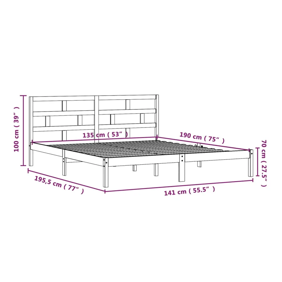 Cadre de lit sans matelas blanc bois massif - 9