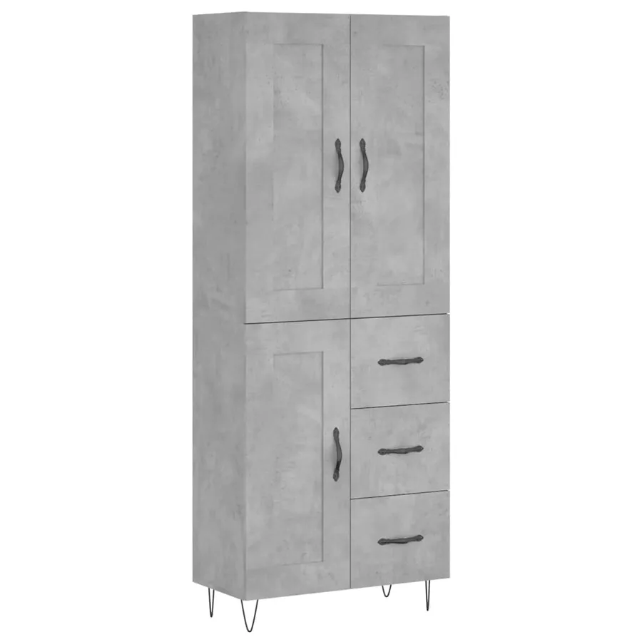 Buffet haut Gris béton 69,5x34x180 cm Bois d'ingénierie - 2