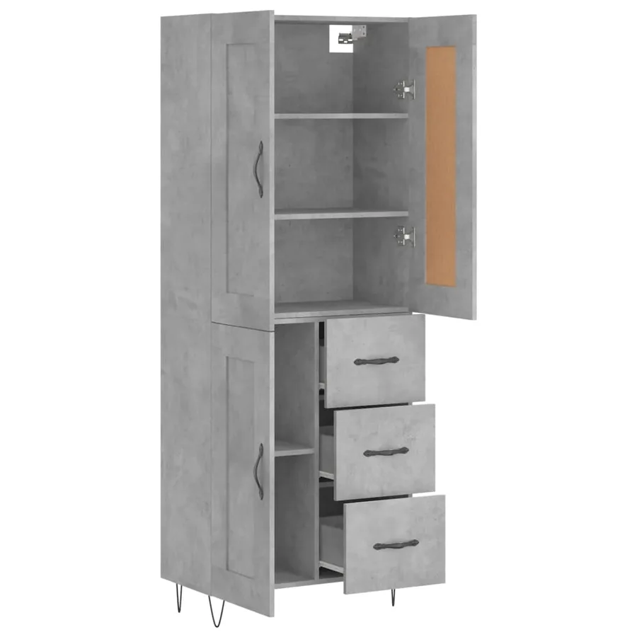 Buffet haut Gris béton 69,5x34x180 cm Bois d'ingénierie - 4