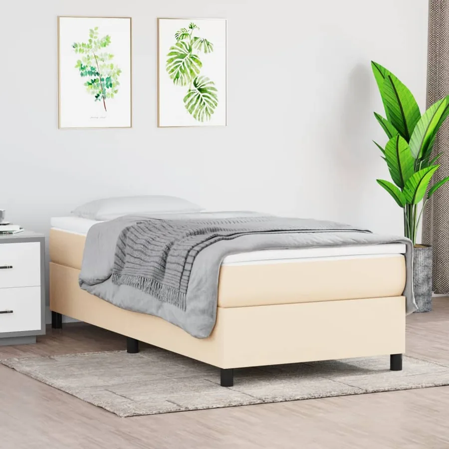 Cadre de lit à lattes crème 100x200 cm tissu