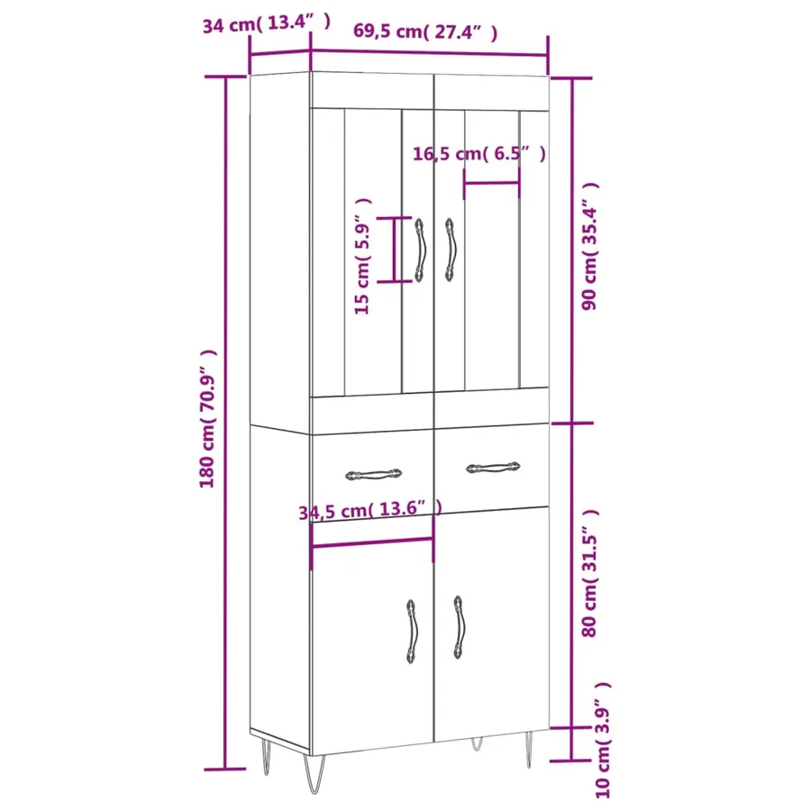 Buffet haut Chêne sonoma 69,5x34x180 cm Bois d'ingénierie - 14