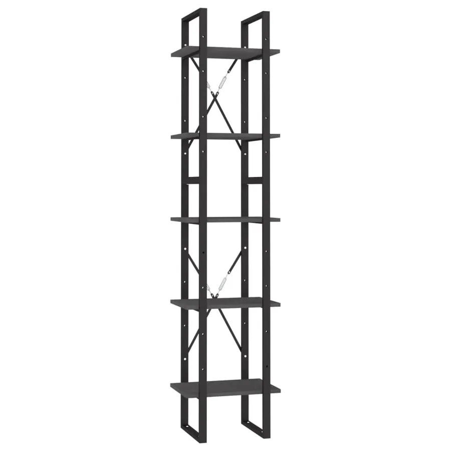 Bibliothèque à 5 niveaux Gris 40x30x175 cm Bois de pin - 2