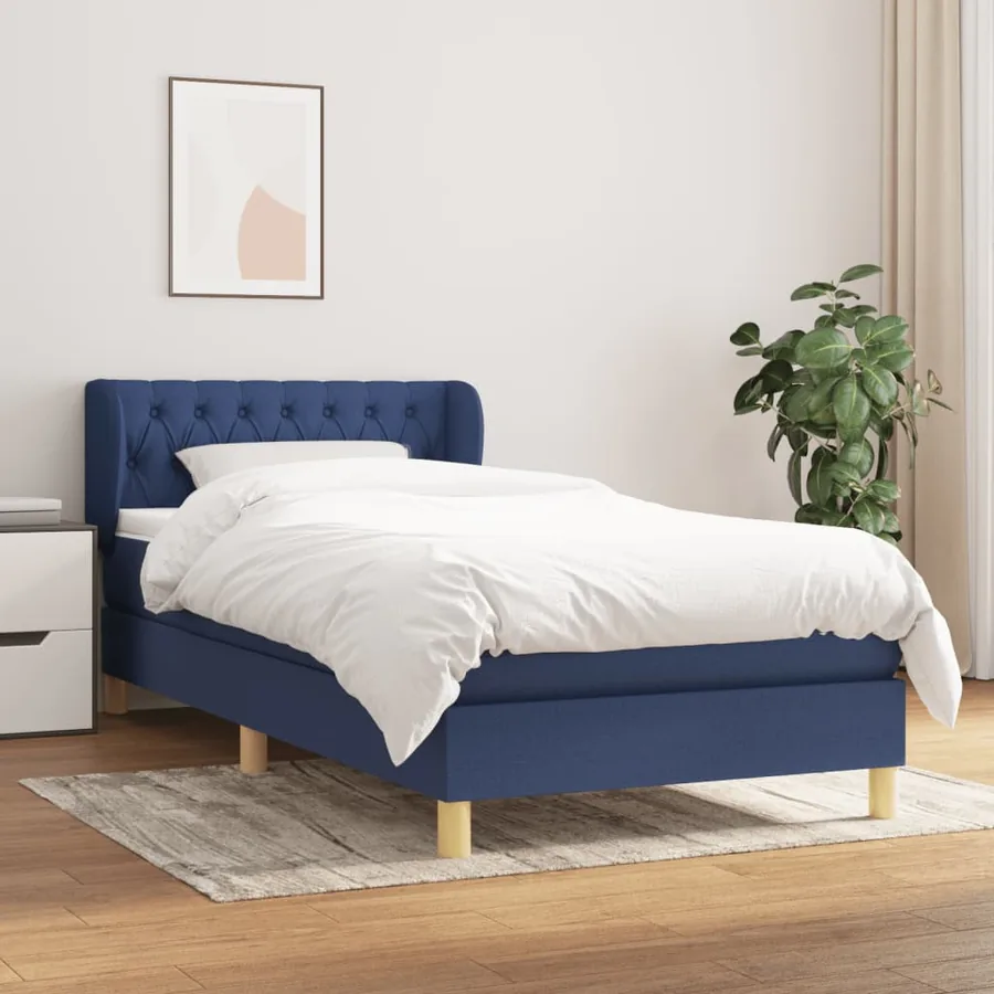 Sommier à lattes de lit avec matelas Bleu 90x190 cm Tissu