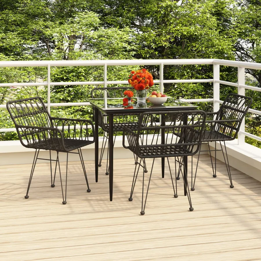 Ensemble à manger de jardin 5 pcs Noir Résine tressée
