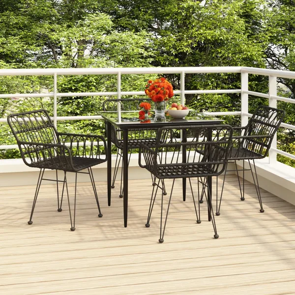 Ensemble à manger de jardin 5 pcs Noir Résine tressée