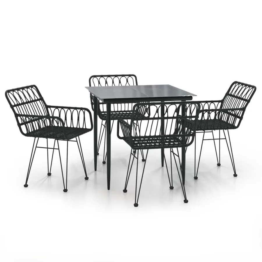 Ensemble à manger de jardin 5 pcs Noir Résine tressée - 2