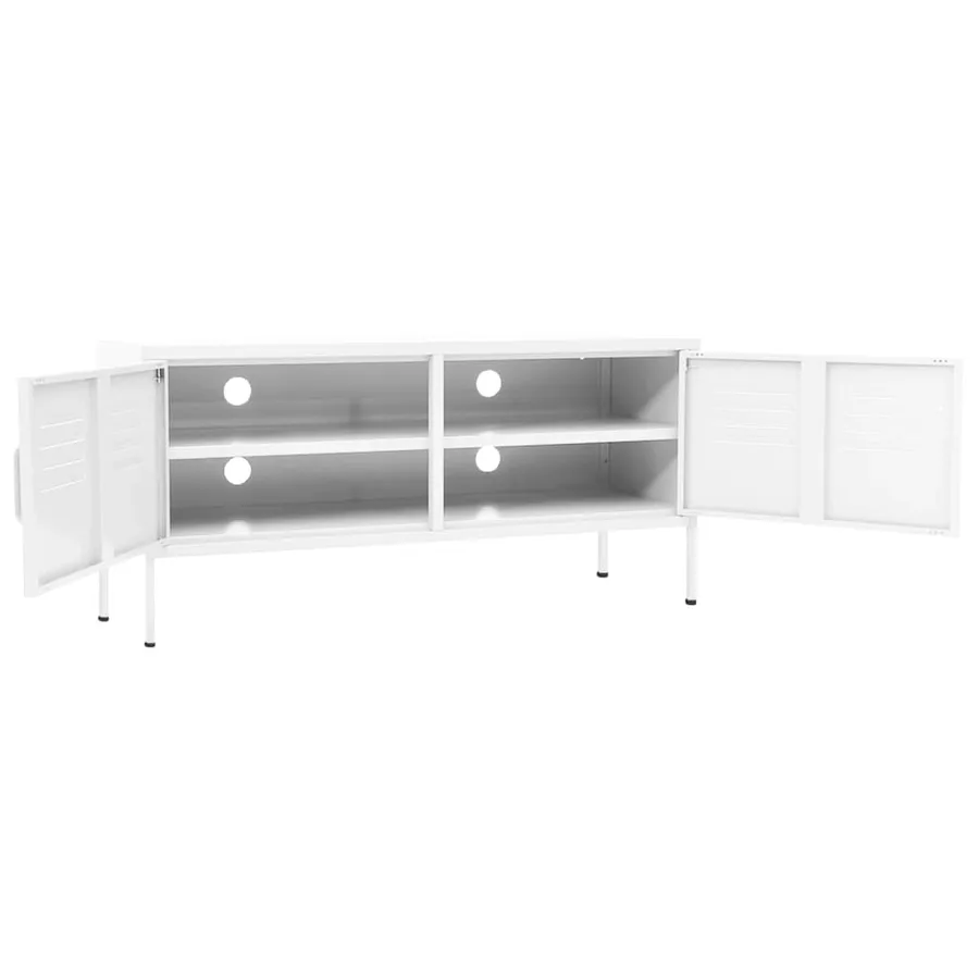Meuble TV Blanc 105x35x50 cm Acier - 6
