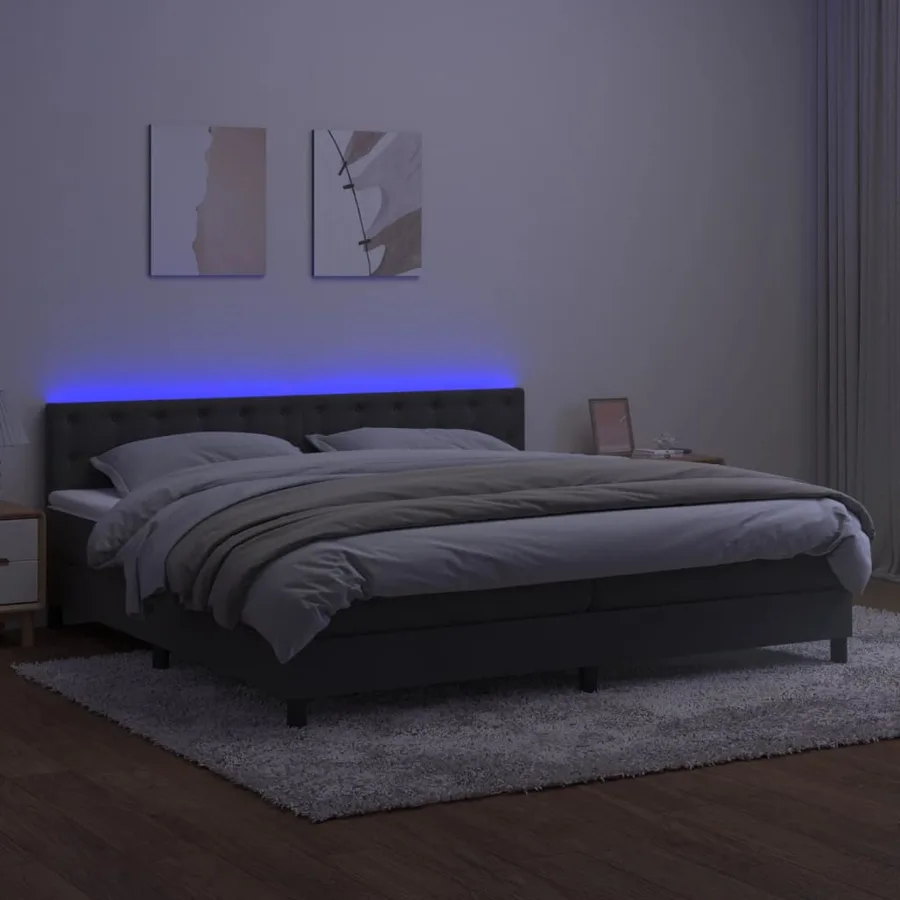 Sommier à lattes de lit matelas et LED Gris foncé 200x200 cm - 4