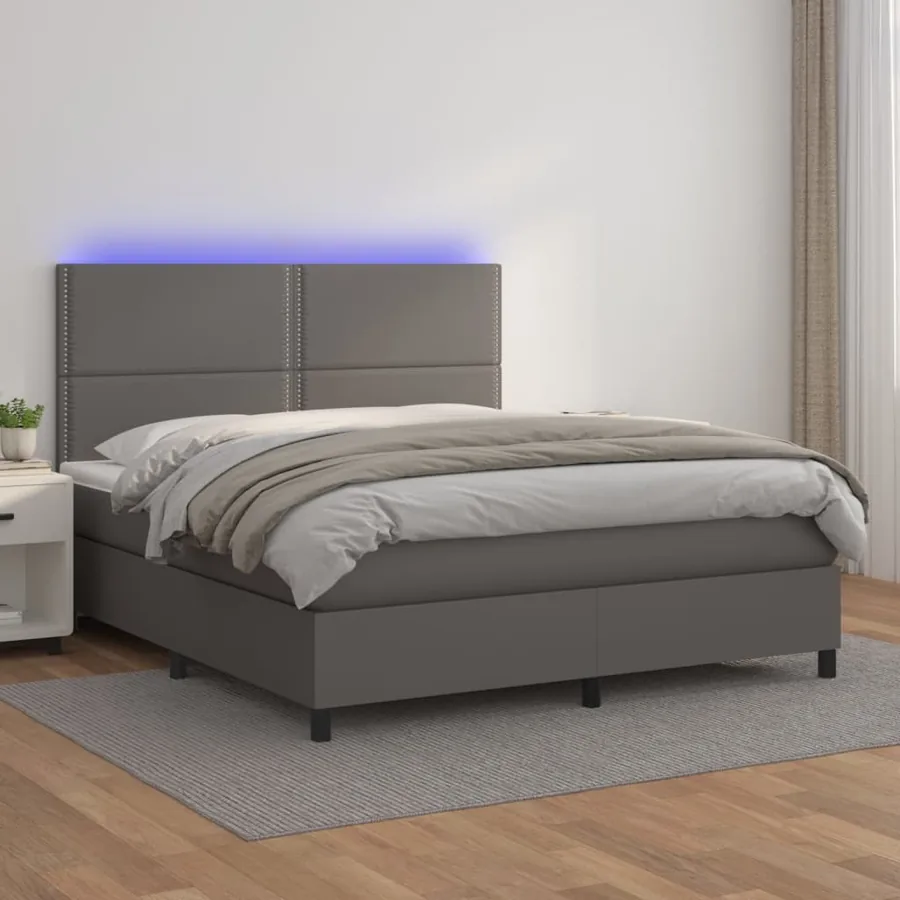 Sommier à lattes de lit avec matelas et LED Gris 140x200 cm