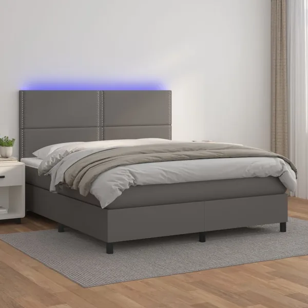 Sommier à lattes de lit avec matelas et LED Gris 140x200 cm