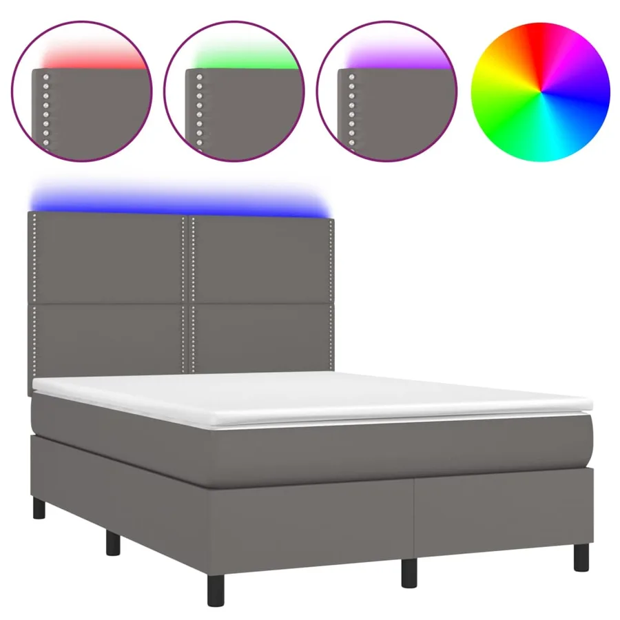 Sommier à lattes de lit avec matelas et LED Gris 140x200 cm - 2
