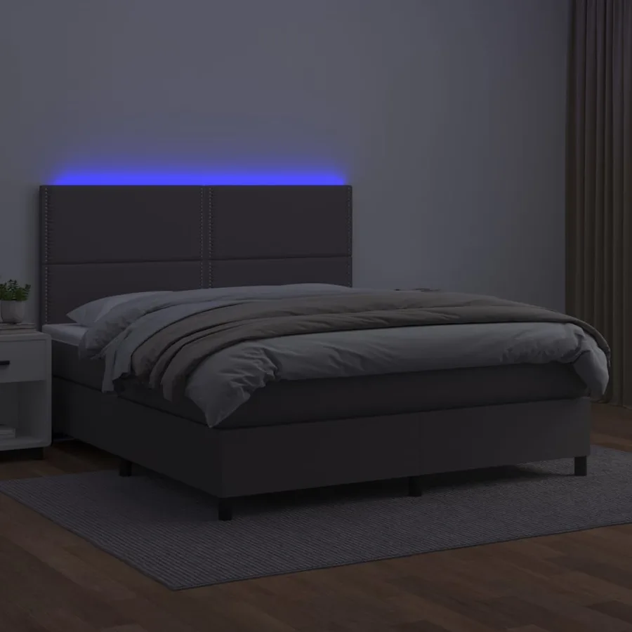 Sommier à lattes de lit avec matelas et LED Gris 140x200 cm - 4