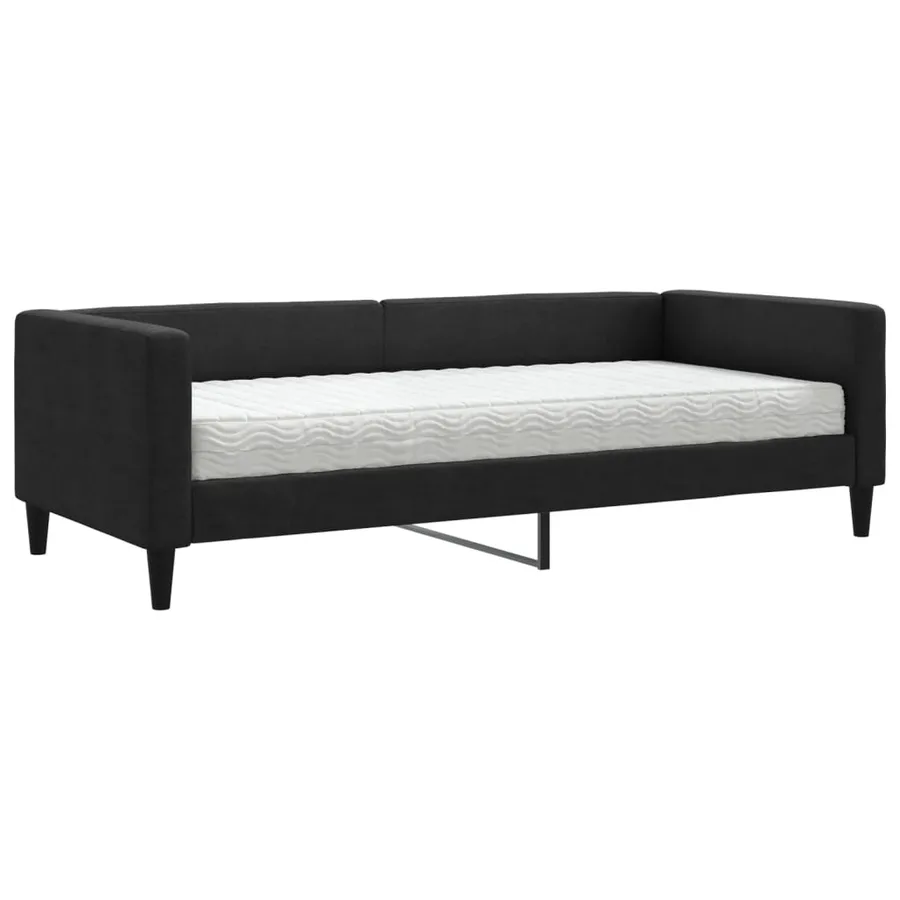 Lit de jour avec matelas noir 90x200 cm tissu - 2