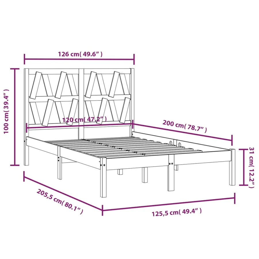 Cadre de lit sans matelas bois massif 120x200 cm - 6