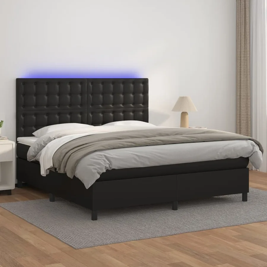 Sommier à lattes de lit avec matelas et LED Noir 160x200 cm