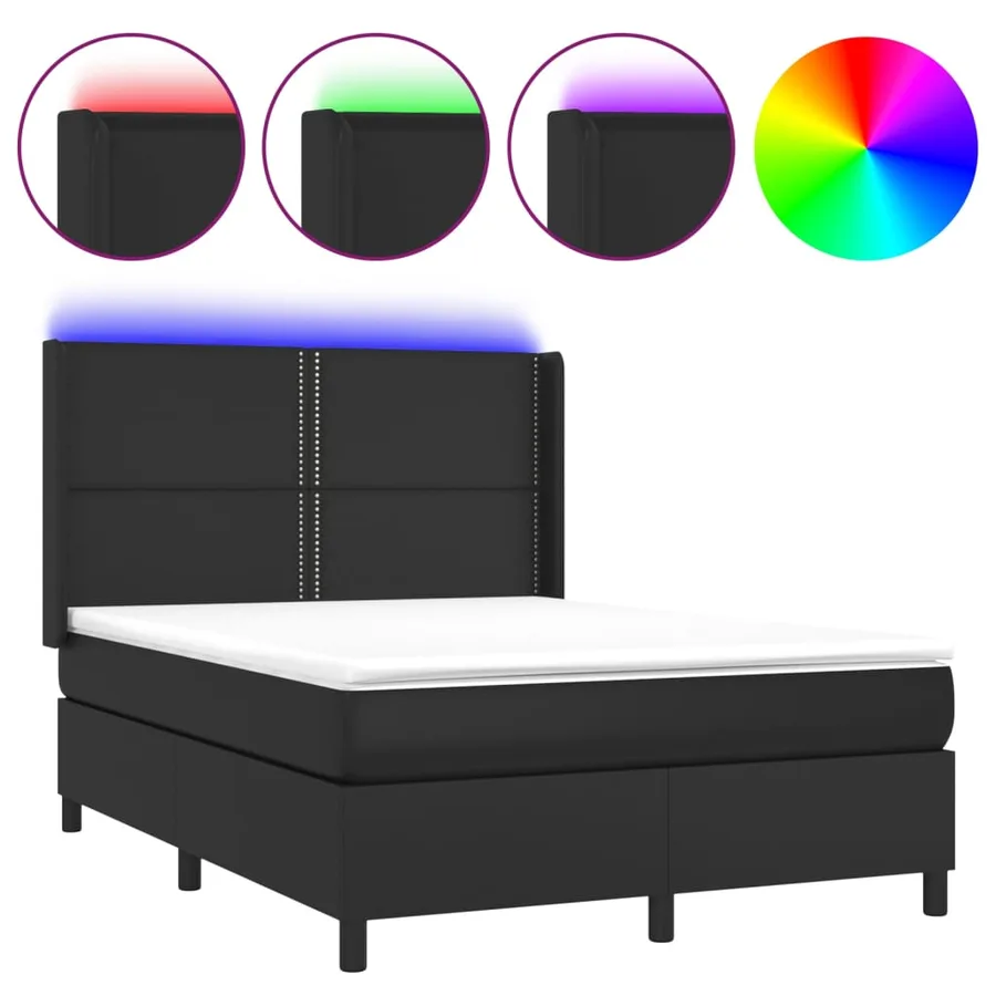 Sommier à lattes de lit matelas LED Noir 140x190cm Similicuir - 2
