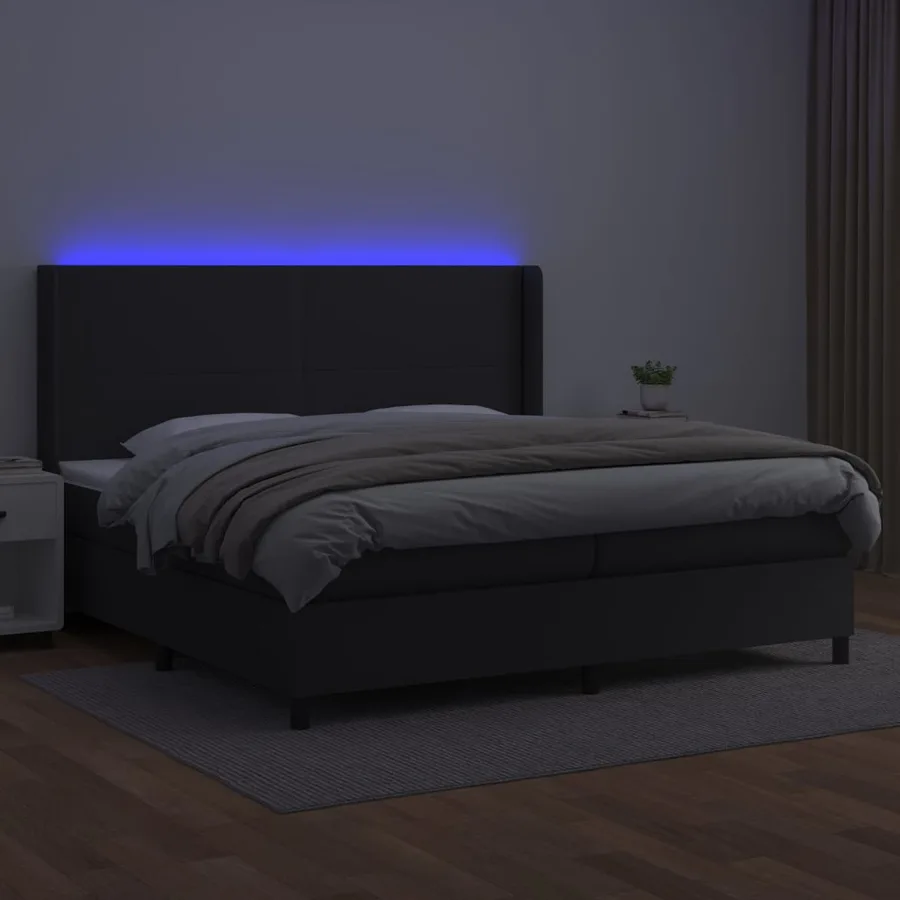 Sommier à lattes de lit matelas LED Noir 200x200cm Similicuir - 3