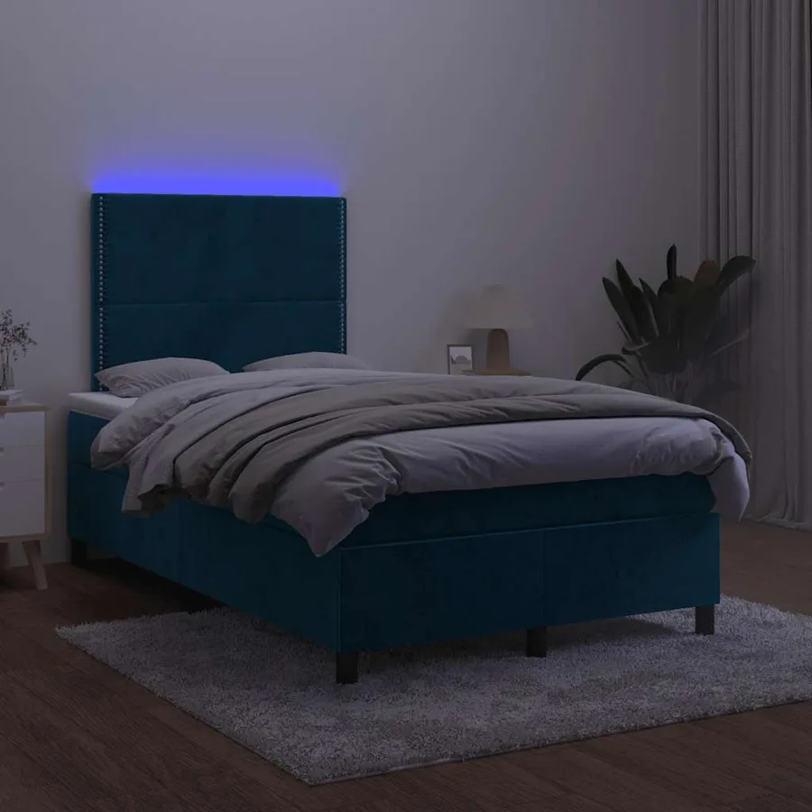 Sommier à lattes de lit matelas et LED Bleu foncé 120x200 cm - 4