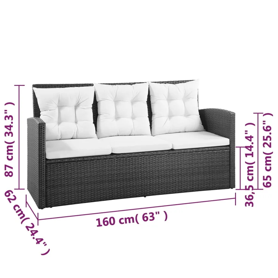 Salon de jardin 5 pcs avec coussins Résine tressée Noir - 12