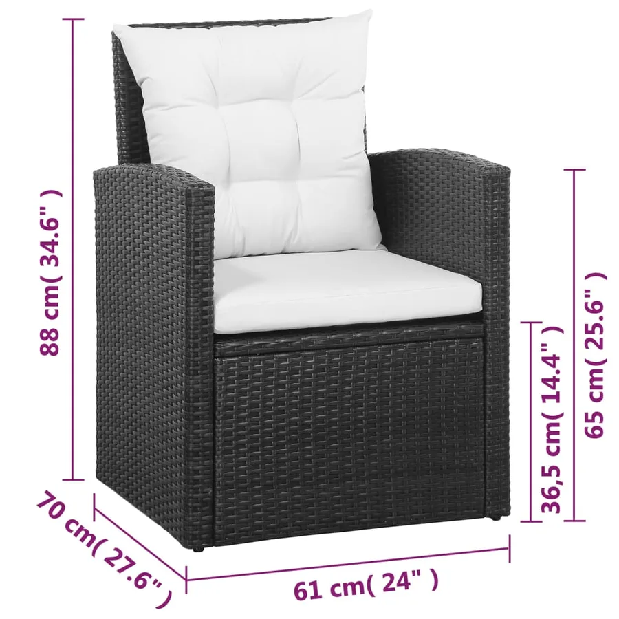 Salon de jardin 5 pcs avec coussins Résine tressée Noir - 13