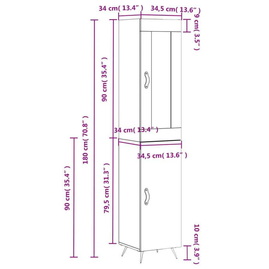 Buffet haut Blanc 34,5x34x180 cm Bois d'ingénierie - 13
