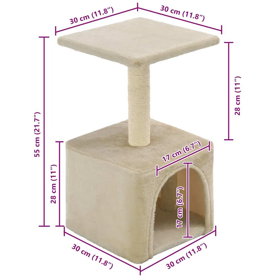 Arbre à chat avec griffoirs en sisal 55 cm Beige - 7