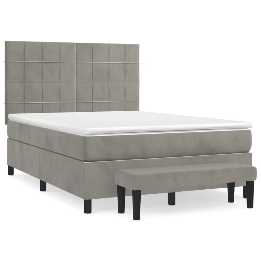 Sommier à lattes de lit et matelas Gris clair 140x190cm Velours - 2