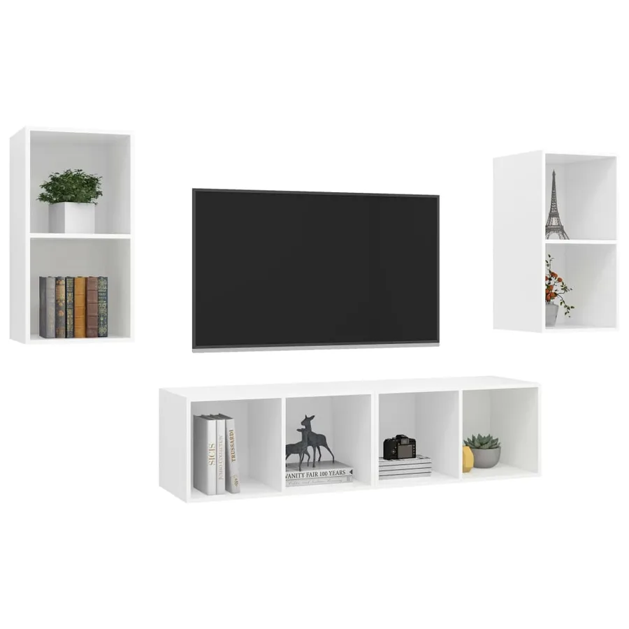 Meubles TV muraux 4 pcs Blanc Bois d'ingénierie - 3