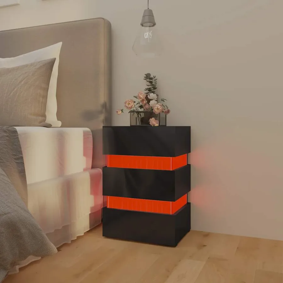 Table de chevet à LED noir brillant 45x35x67 cm bois ingénierie - 11