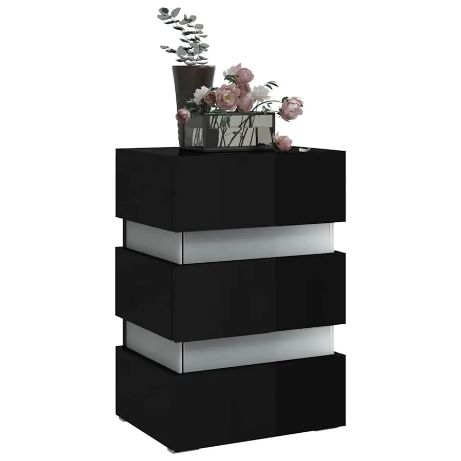 Table de chevet à LED noir brillant 45x35x67 cm bois ingénierie - 3