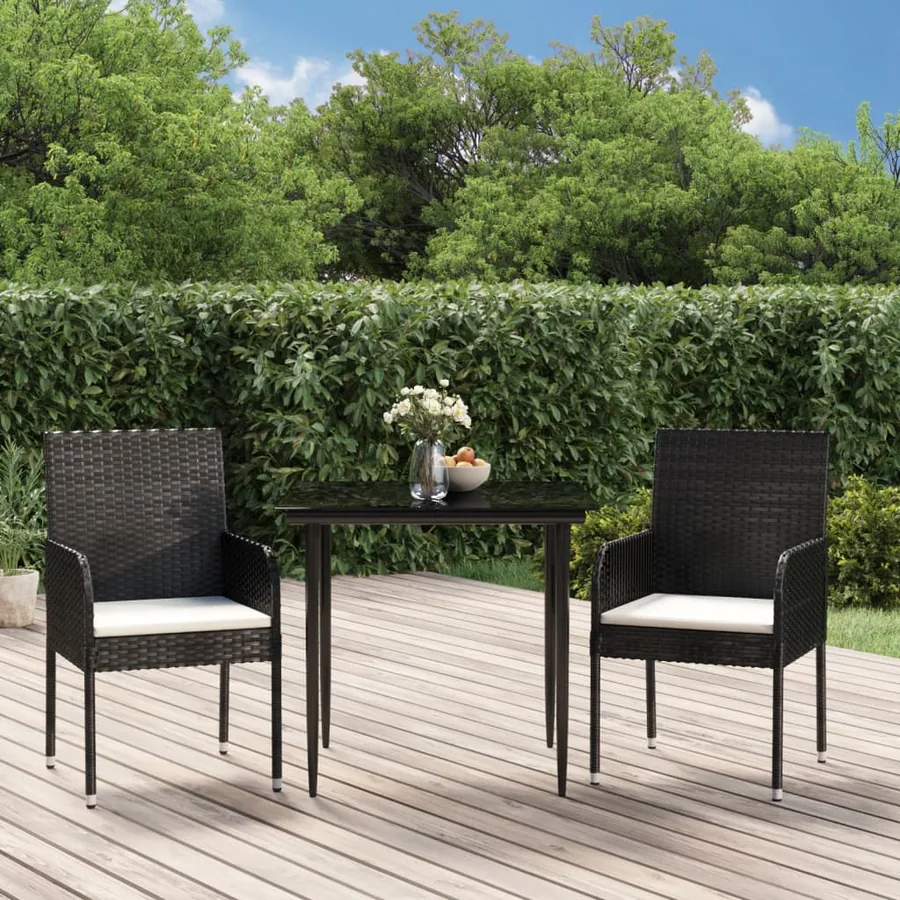 Ensemble à manger de jardin avec coussins 3 pcs Noir