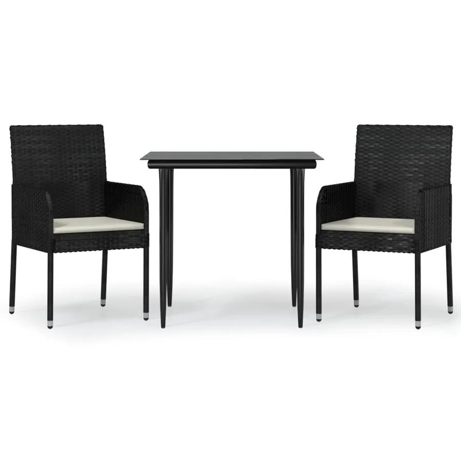Ensemble à manger de jardin avec coussins 3 pcs Noir - 2