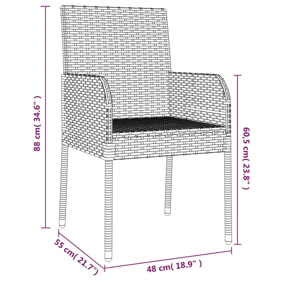 Ensemble à manger de jardin avec coussins 3 pcs Noir - 9