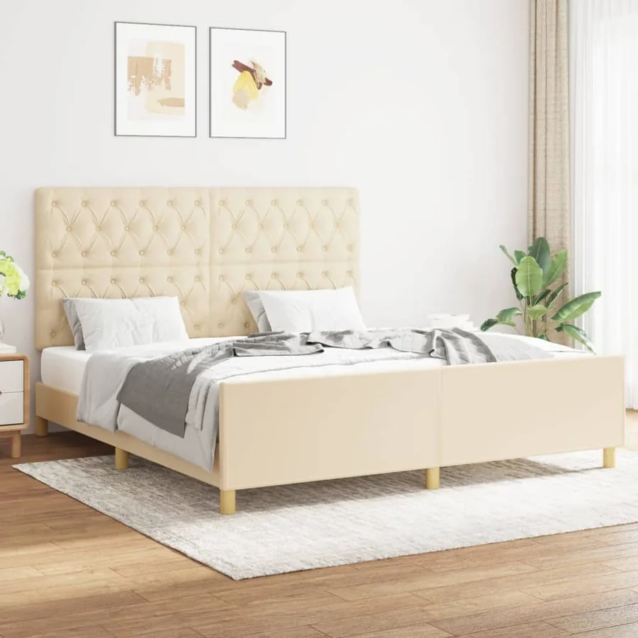 Cadre de lit sans matelas crème 160x200 cm tissu
